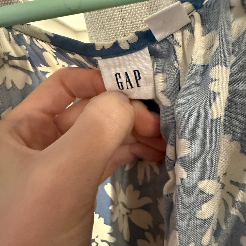 Gap Blue Floral Puff-Sleeve Midi Dress L - Picture 3 of 3